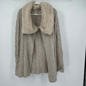 Sleeping On Snow Womens Cozy Cable Knit Cardigan Sweater Size L Shearling Collar